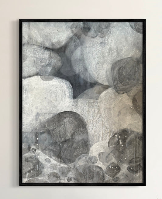 “Rocks on the Beach” - original artwork with custom wood frame by Kristy Kurjan