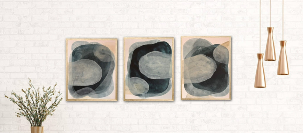 "Forest Clouds": Three Original Framed Abstracts by Traverse City Artist, Kristy Kurjan