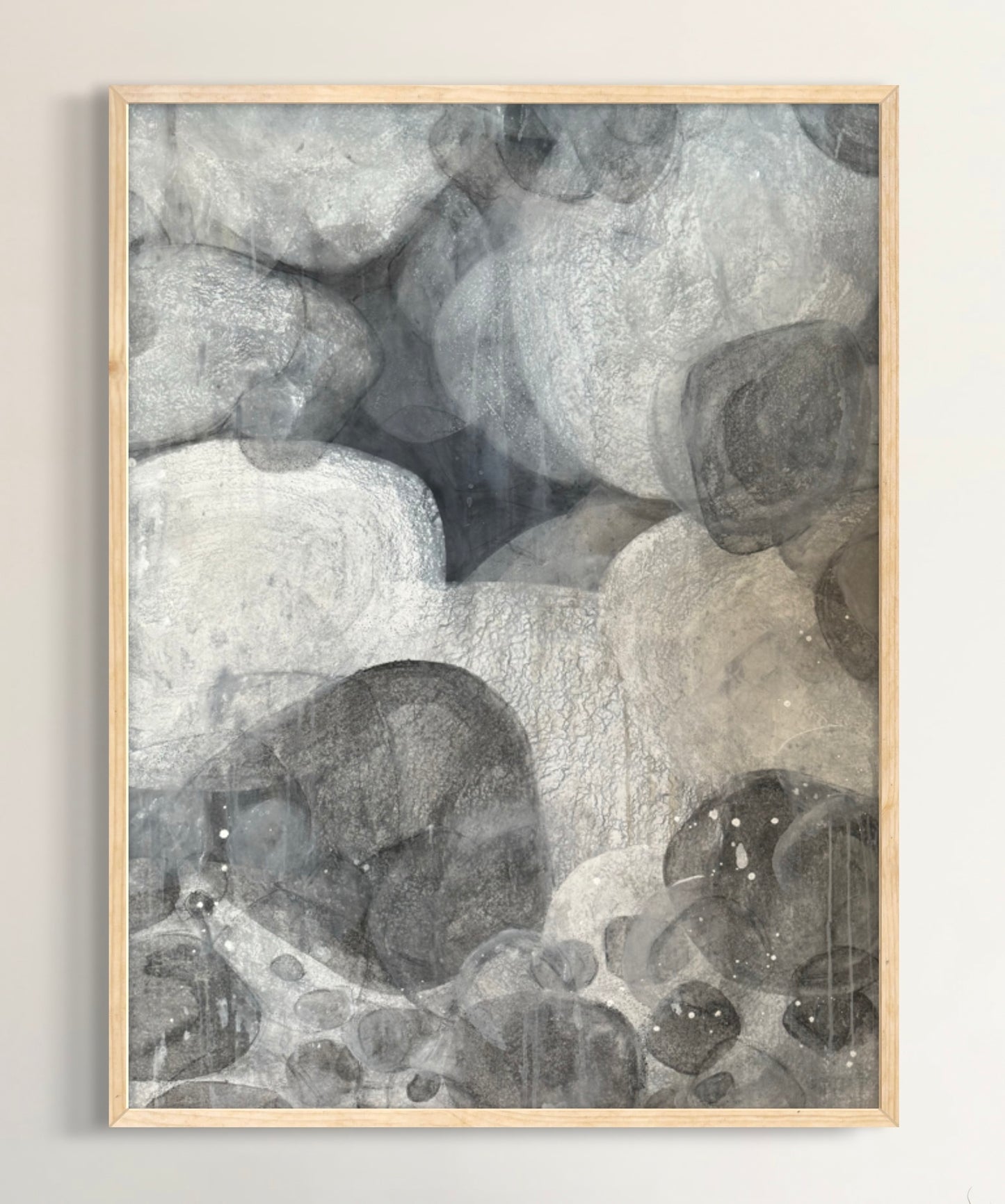 “Rocks on the Beach” - original artwork with custom wood frame by Kristy Kurjan