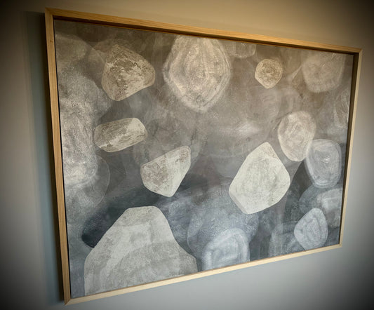 "Shore Pebbles" - Original Abstract with custom wood frame by Kristy Kurjan