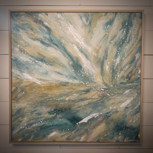 “Untethered Shore" - Original Abstract Painting with Custom Frame by By Kristy Kurjan